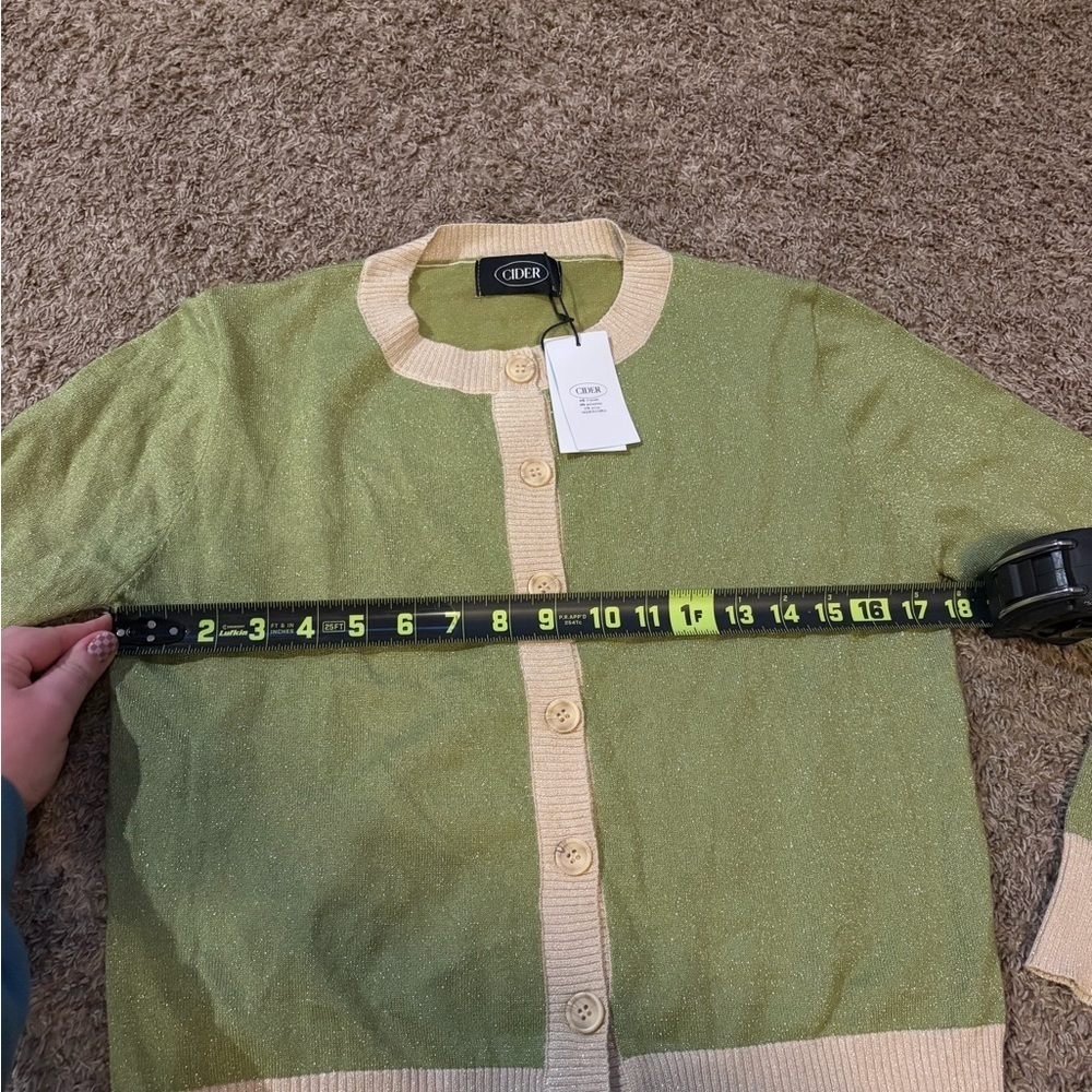 NWT Cider Green Sparkly Preppy Cottagecore Cardigan Sweater Size XL - Picture 5 of 6
